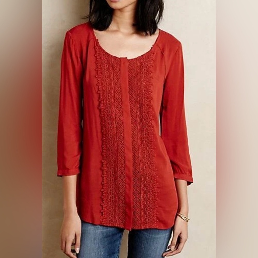 Maeve by Anthropologie Burnt Orange Crescent Street Button Down Blouse - Size 6